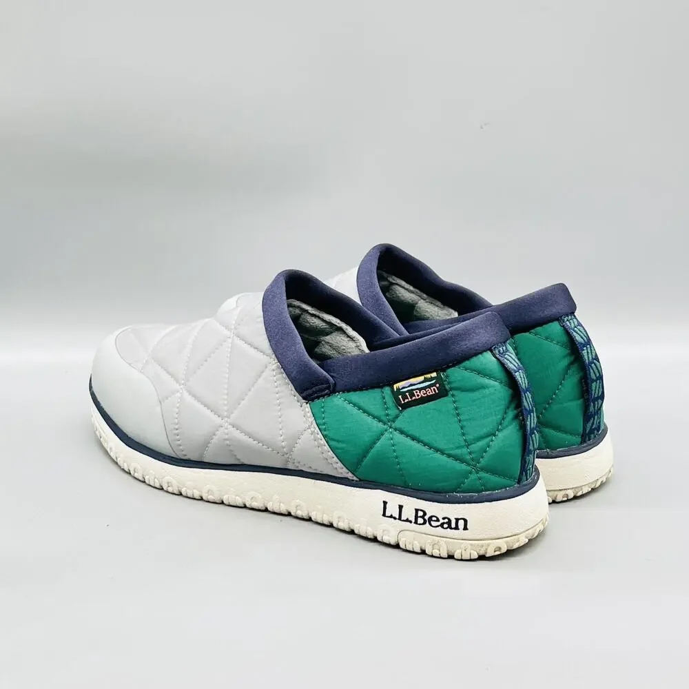 LL Bean Shoes Mens 11 Gray Green Quilted Nylon Slip On House Slippers Comfort